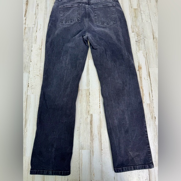 L.L. Bean BeanFlex Jeans Womens 14 M/T Black Denim Stretch Fit Straight Leg - Picture 11 of 11